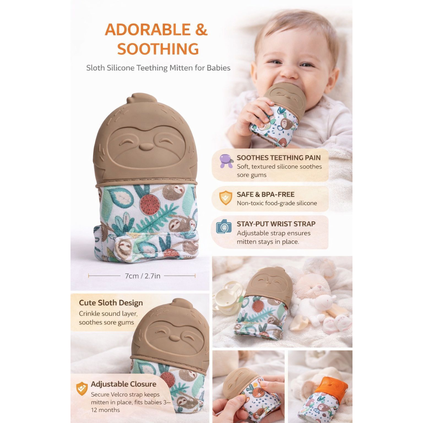 Baby Silicone Teething Mitten Toy (Random Design)