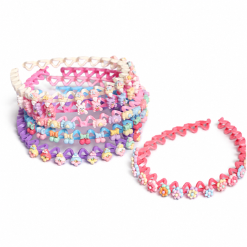 Kids Zig-Zag Floral Headbands Random Pack of 6