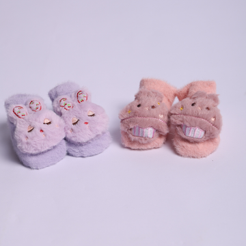 Baby Plush Booties Purple & Pink Pack of 2