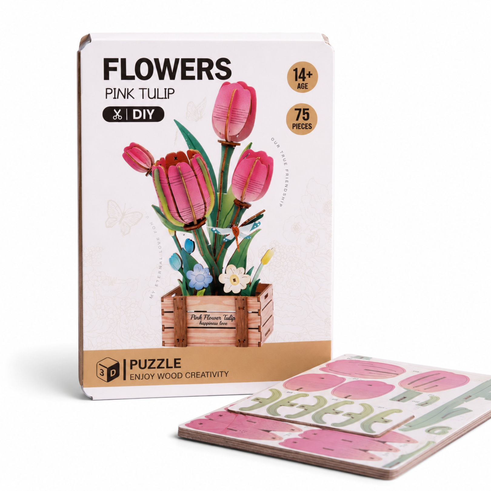 3D Flower Puzzle DIY Wooden Model Kit – Pack of 1 Random Flower Design