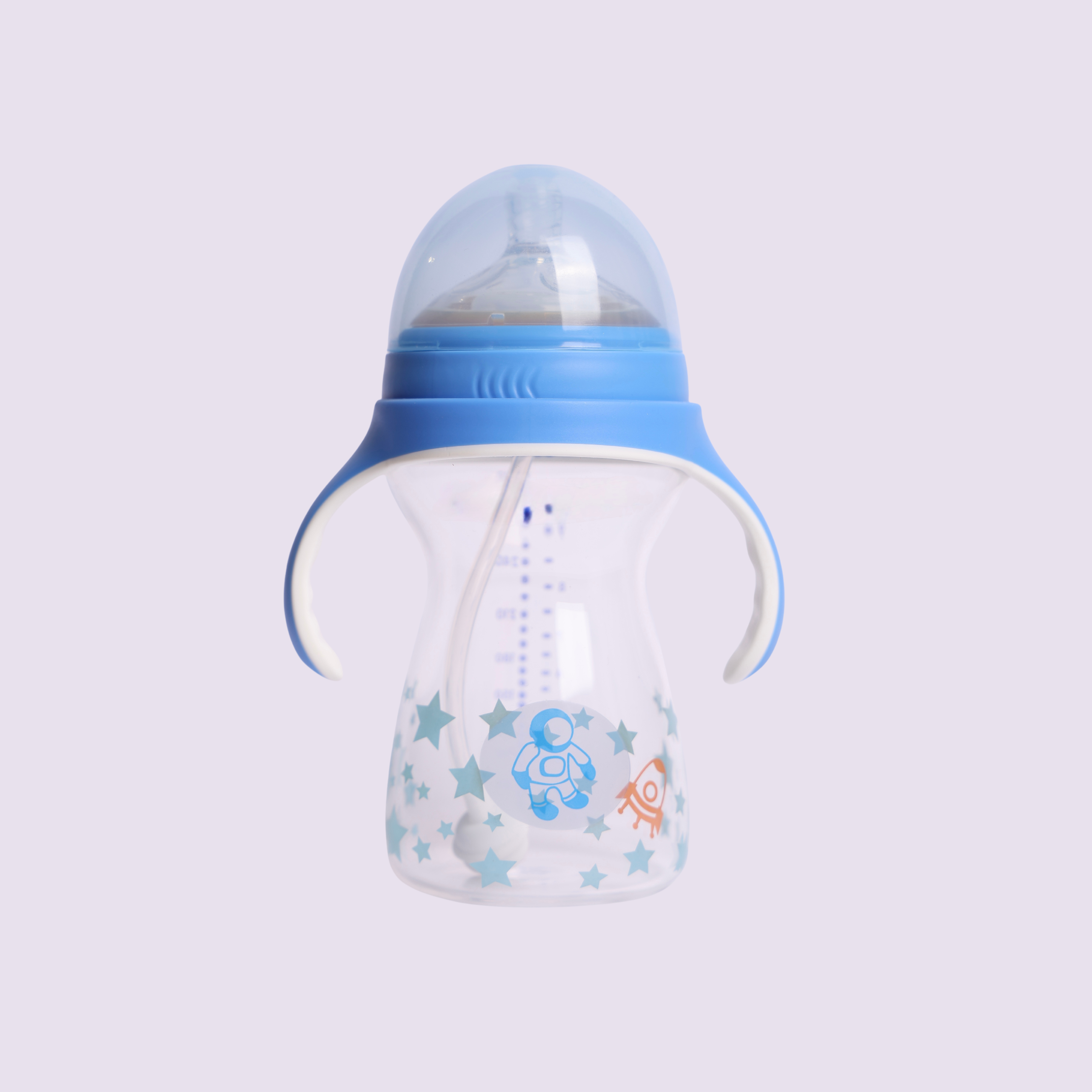 Blue Baby Milk Feeding Bottle with Handles 180ml