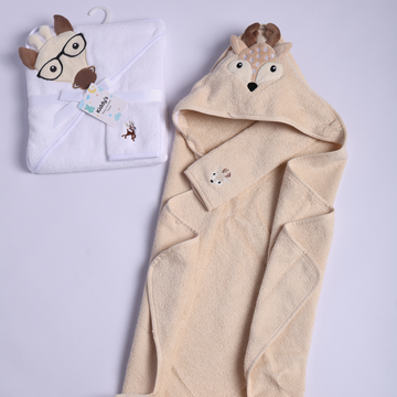 Deer Hooded Baby Towel with Washcloth Ultra Soft Cotton Hooded Bath Towel for Newborn Baby
