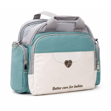 Premium Baby Diaper Tote Bag | Multi-Functional Mommy Bag | Large Capacity | Waterproof Travel Nappy Bag (Mint Green & Grey)