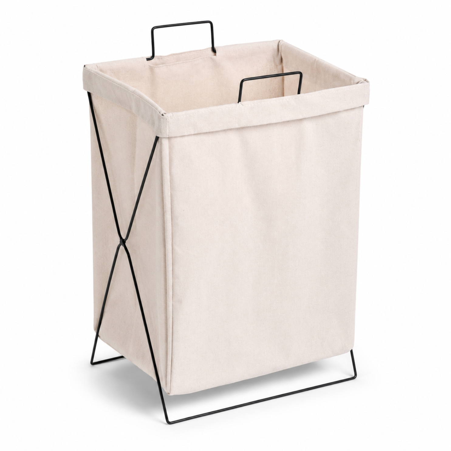 Canvas Laundry Hamper Basket with Metal Frame & Handles taraventures