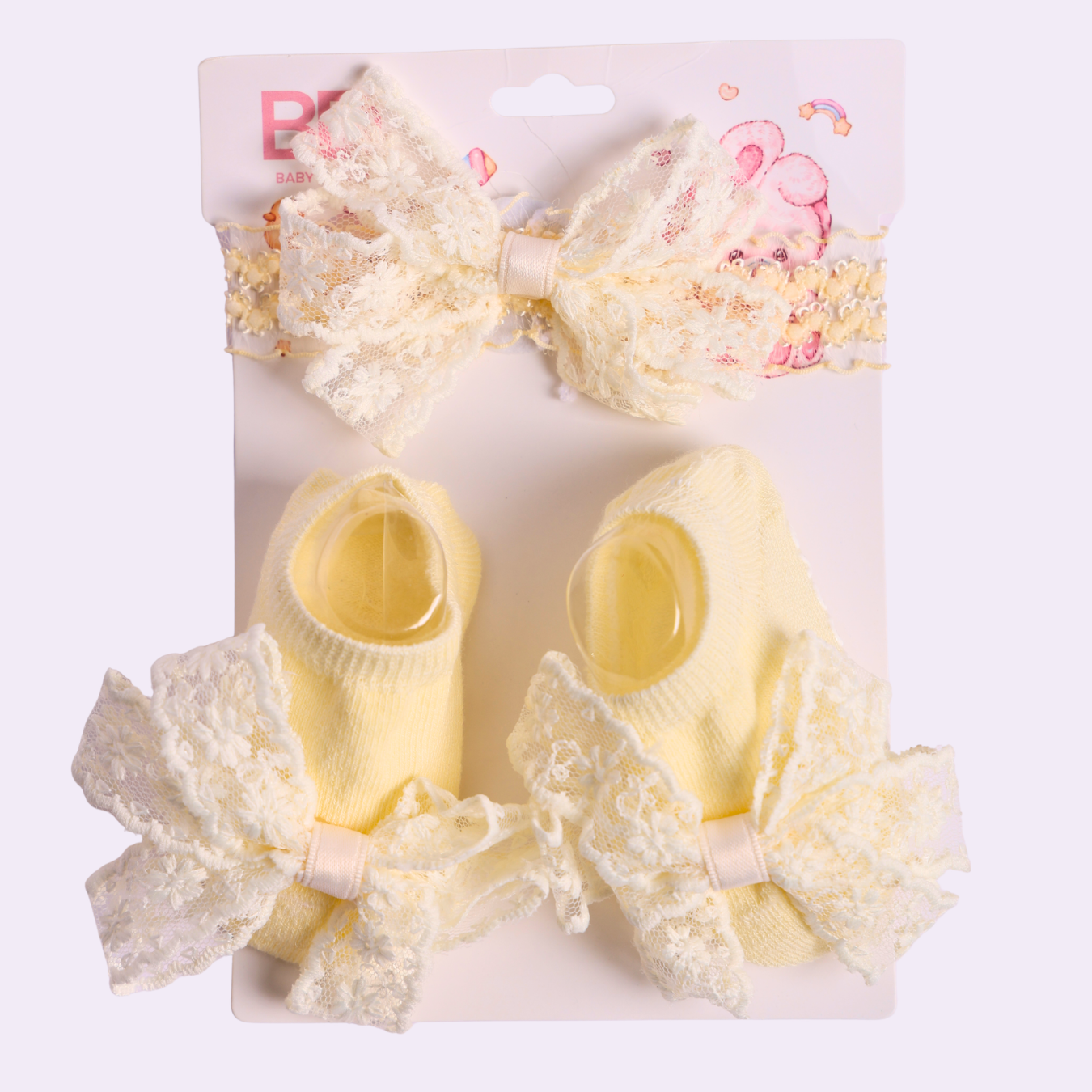 Baby Flower Hairband & Shoes Set (Yellow) for Newborn Baby Girls