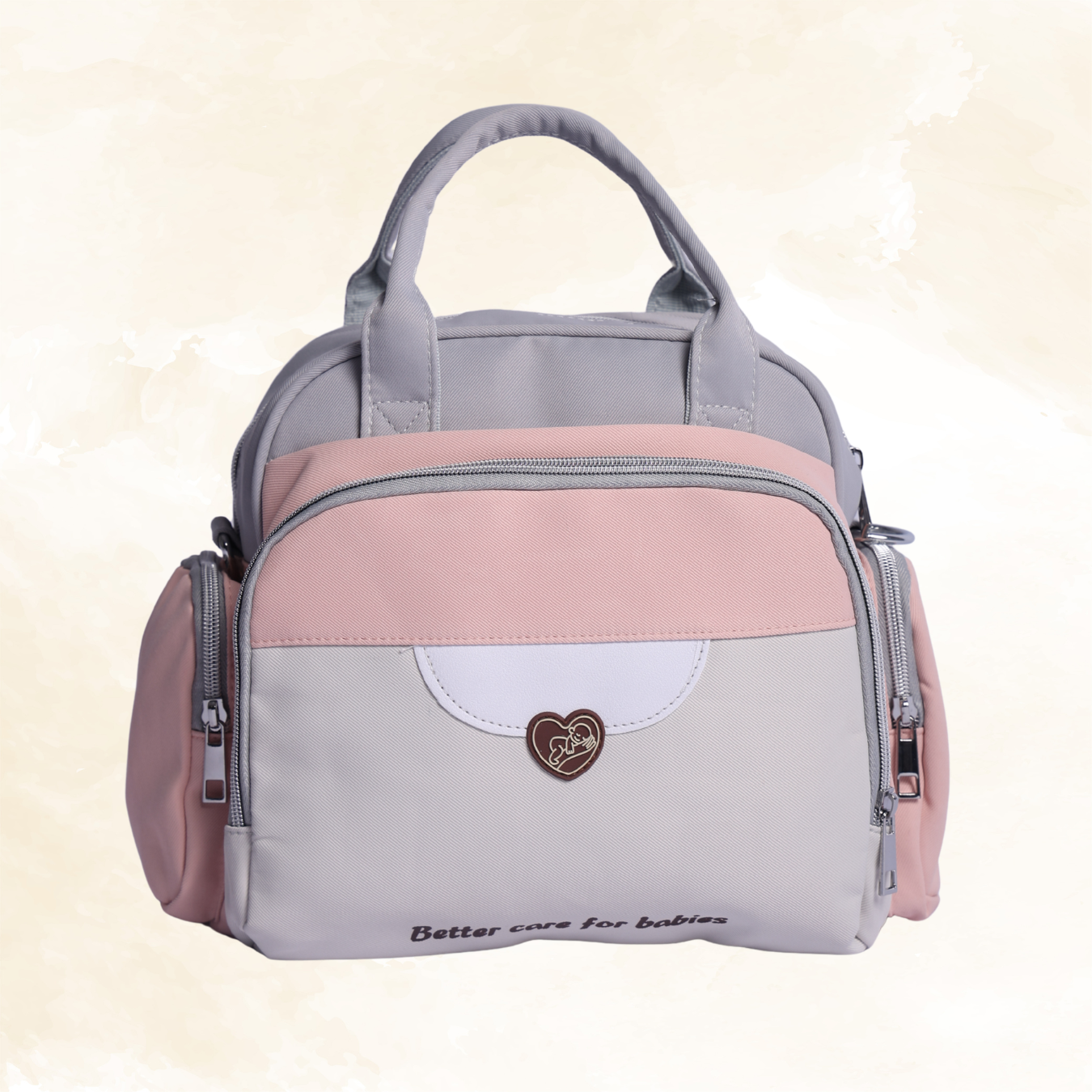 Heart Emblem Mini Diaper Bag for Mothers | Waterproof Multi-Compartment Baby Care Bag
