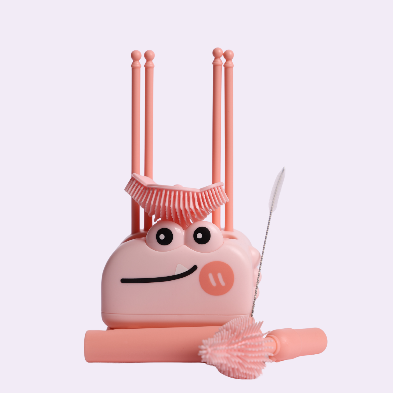 Baby Bottle Cleaning Brush Set with Silicone Bristles & Cute Holder Stand