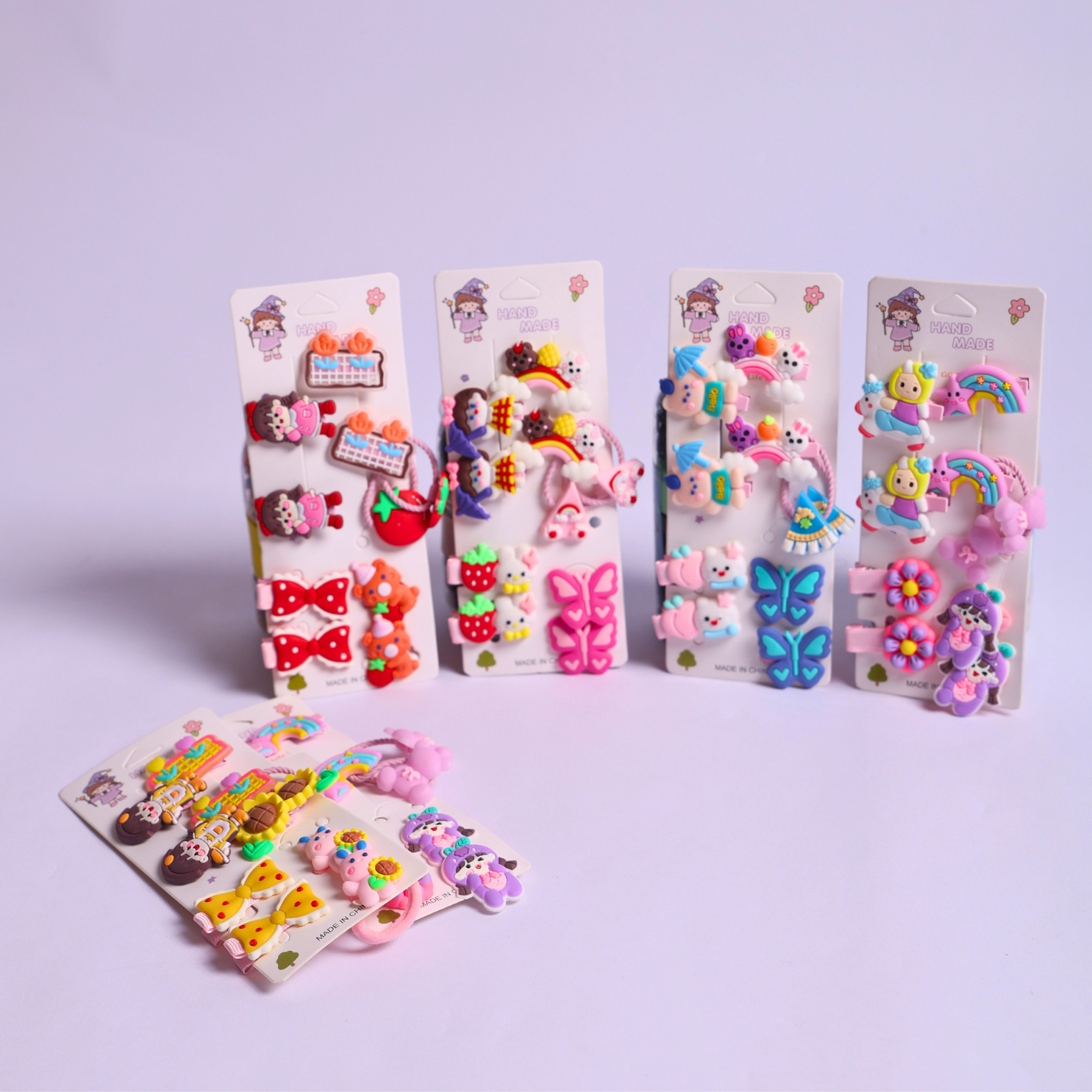Kids Hair Clips Combo Pack of 6 (Random Design) | Cute Cartoon Hair Clips, Hair Ties & Elastic Bands Set