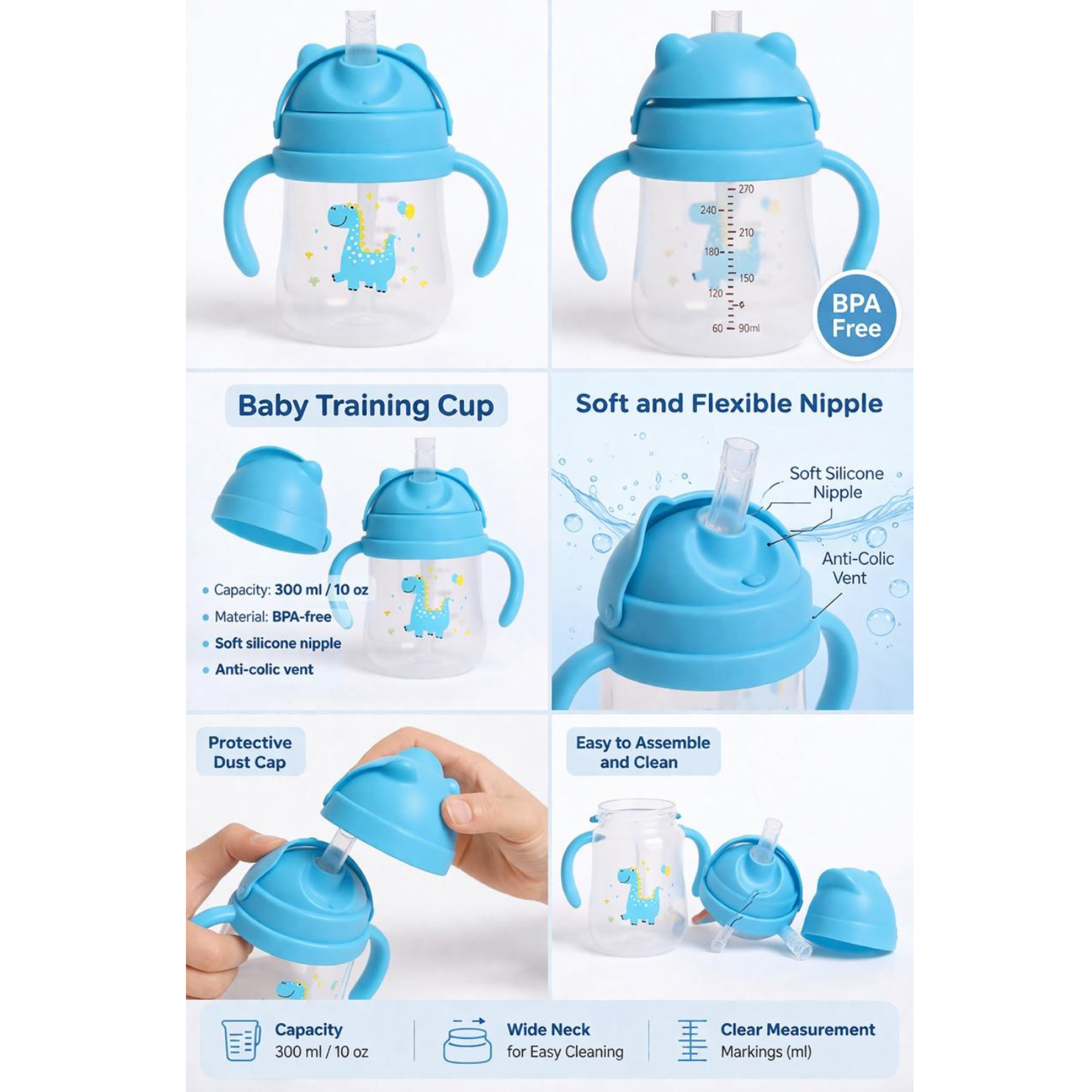 Baby Trainer Sippy Cup 270ml | BPA-Free Leakproof Straw Sipper with Soft Silicone Spout