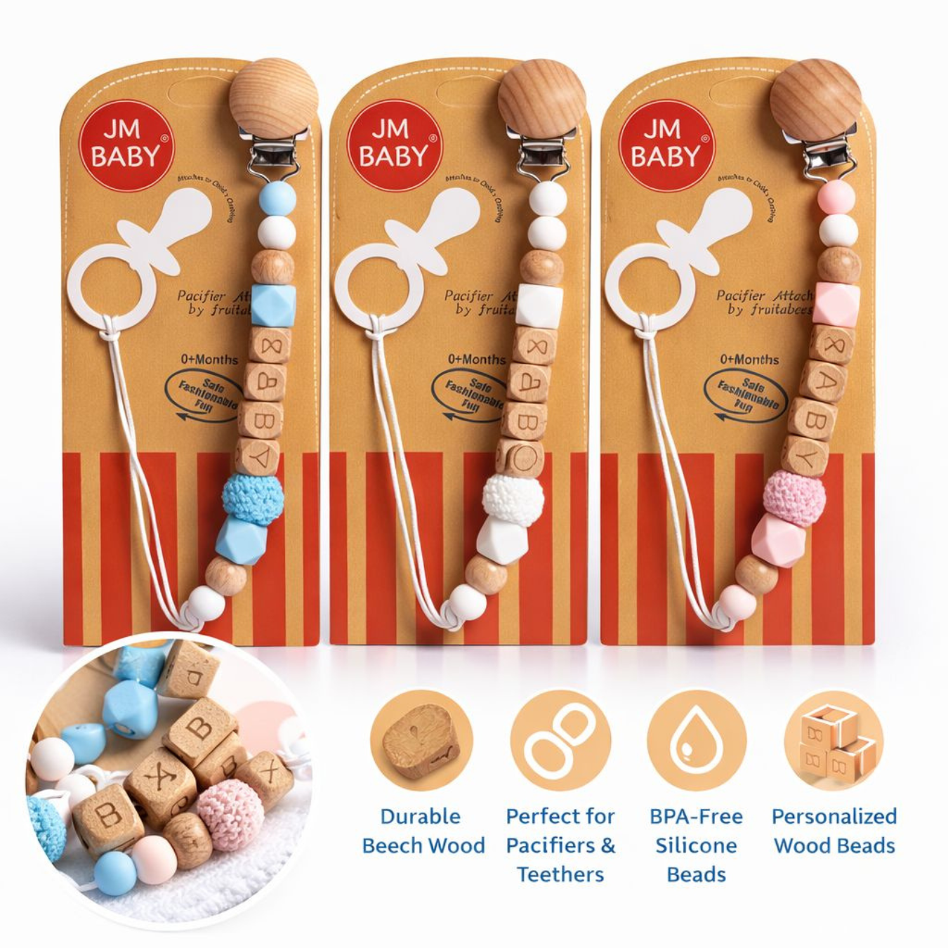 Clip Holder BPA-Free Silicone Beaded Soother Chain for Newborn Bbay