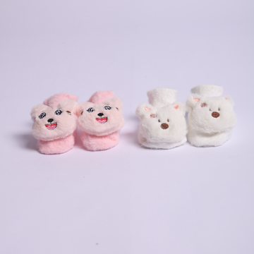 Baby Plush Booties White & Pink Pack of 2