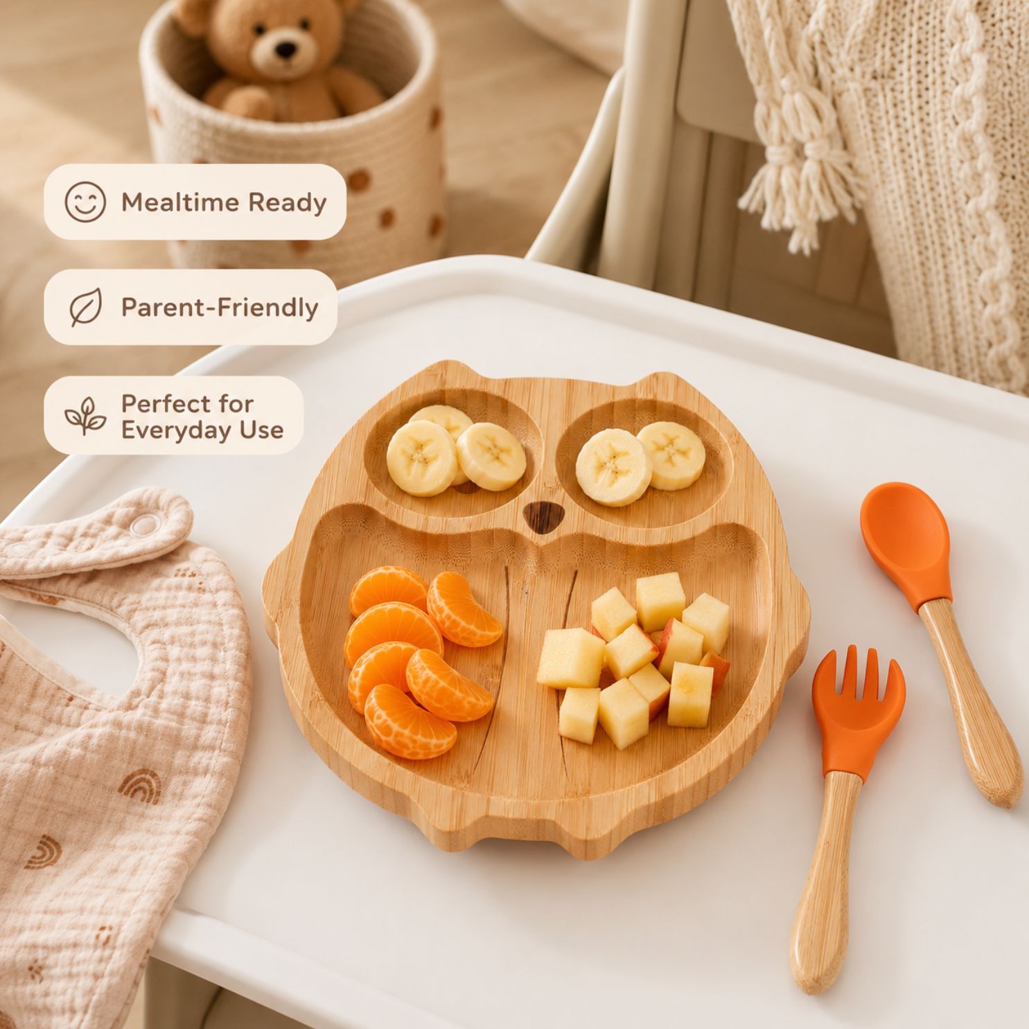 Bamboo Owl Shaped Suction Plate for Babies & Toddlers Natural Bamboo Divided Plate | BPA-Free Baby Plate taraventures