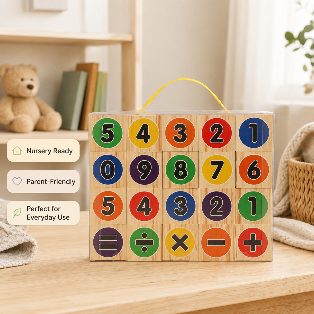 Wooden Number & Math Symbol Learning Blocks Set for Kids
