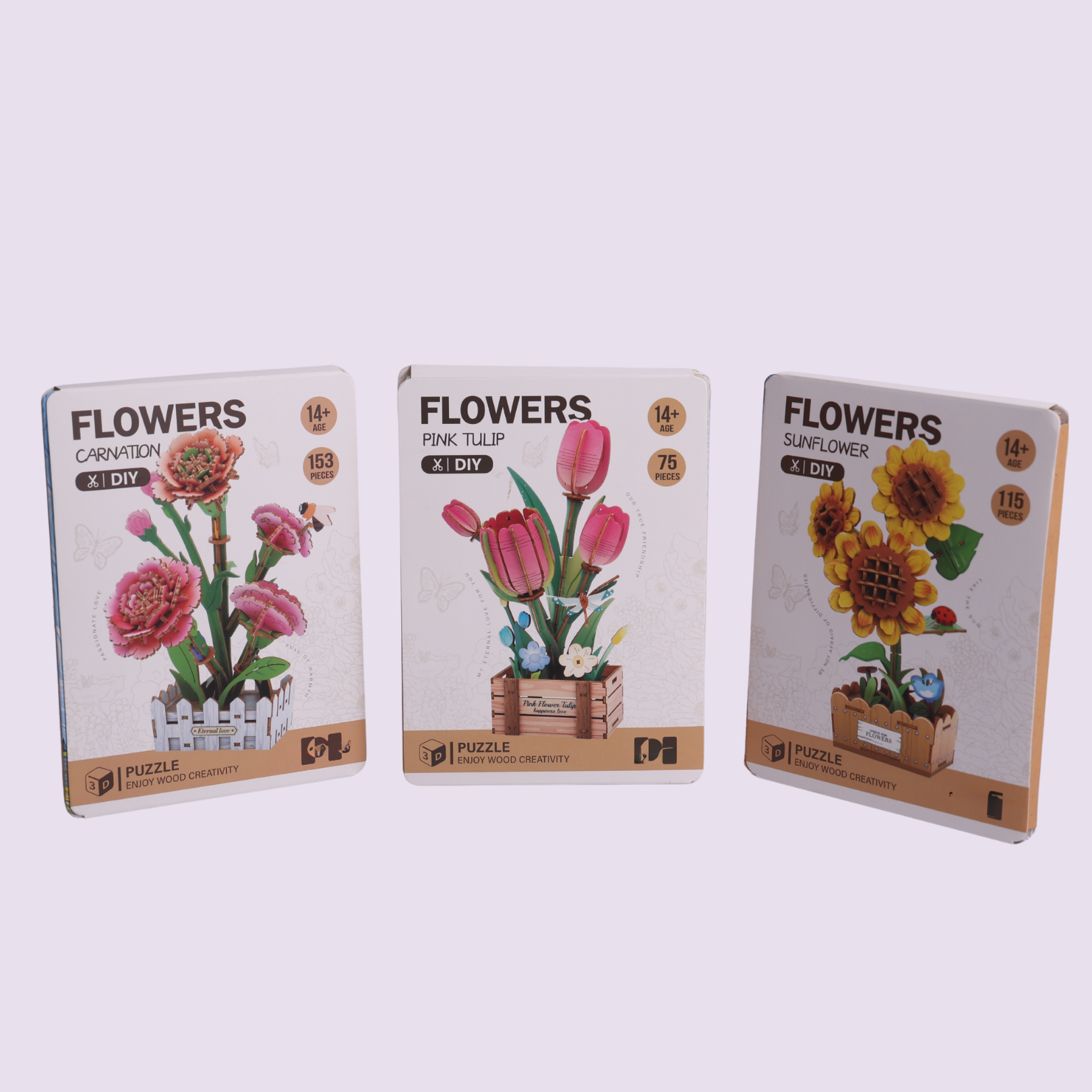 3D Flower Puzzle DIY Wooden Model Kit – Pack of 1 Random Flower Design