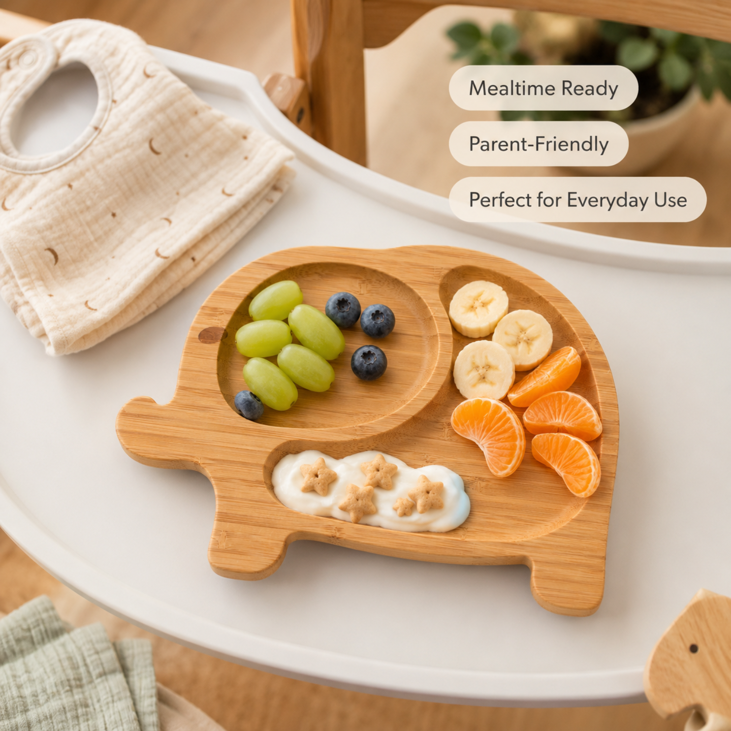 Elephant Bamboo Suction Plate for Babies & Toddlers BPA-Free Silicone Suction Base | Divided Kids Feeding Plate taraventures
