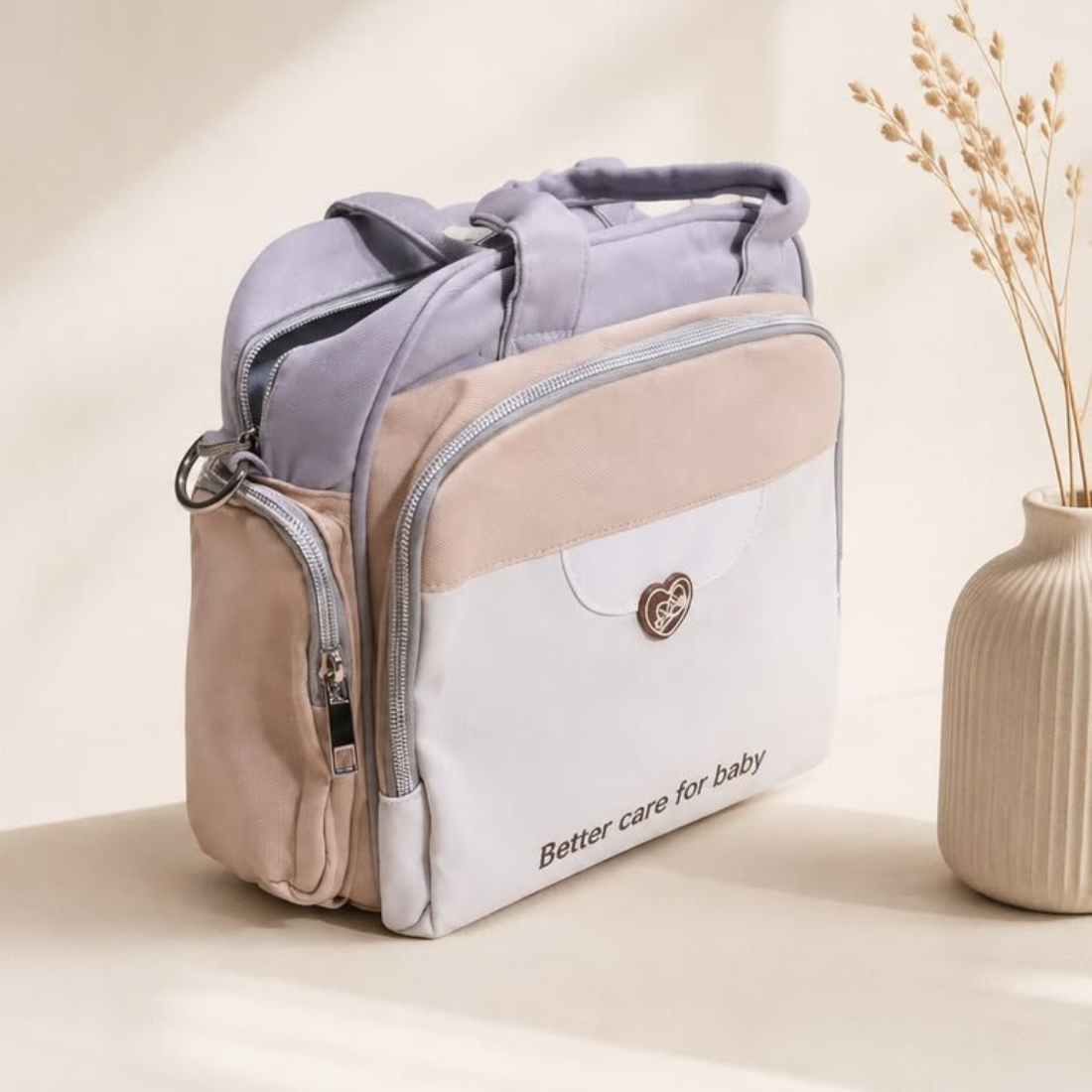 Premium Baby Diaper Tote Bag | Multi-Functional Mommy Bag | Large Capacity | Waterproof Travel Nappy Bag (Mint Green & Grey) (Copy)