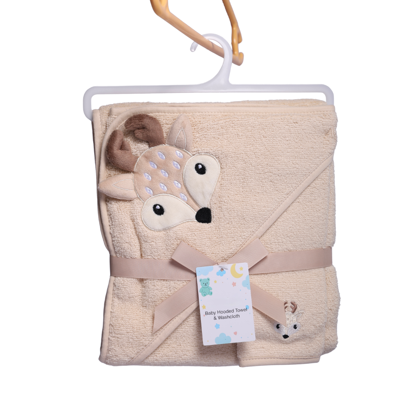 Deer Hooded Baby Towel with Washcloth Ultra Soft Cotton Hooded Bath Towel for Newborn Baby