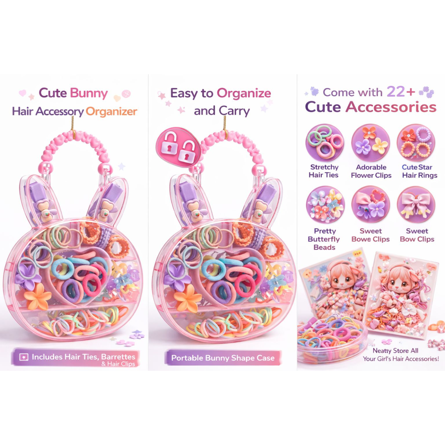 Rabbit Ear Hair Accessories Set for Girls Pack of 1