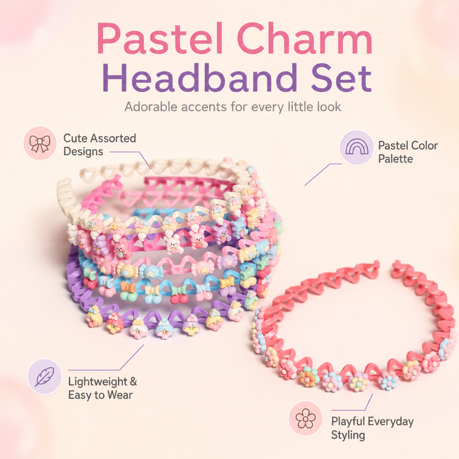 Kids Zig-Zag Floral Headbands Random Pack of 6