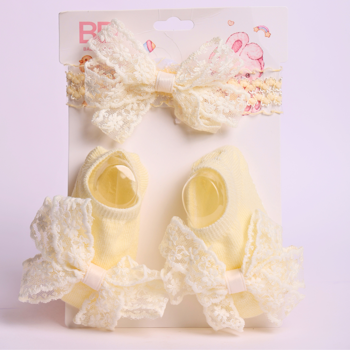 Baby Flower Hairband & Shoes Set (Yellow) for Newborn Baby Girls