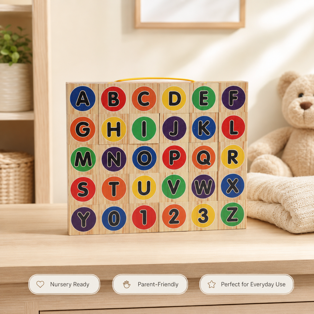 Wooden Alphabet & Number Block Board for Kids