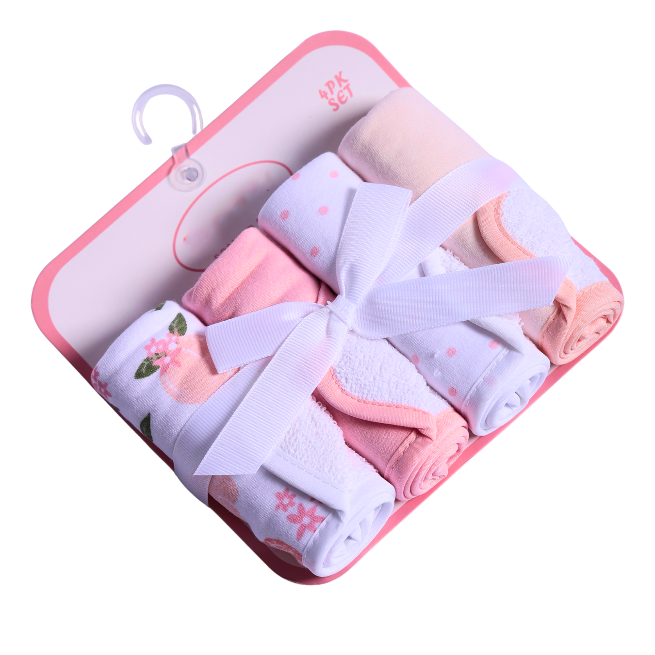 Snugly Baby 4 PCS Muslin Cotton Baby Washcloth & Face Towel Set Pink & White