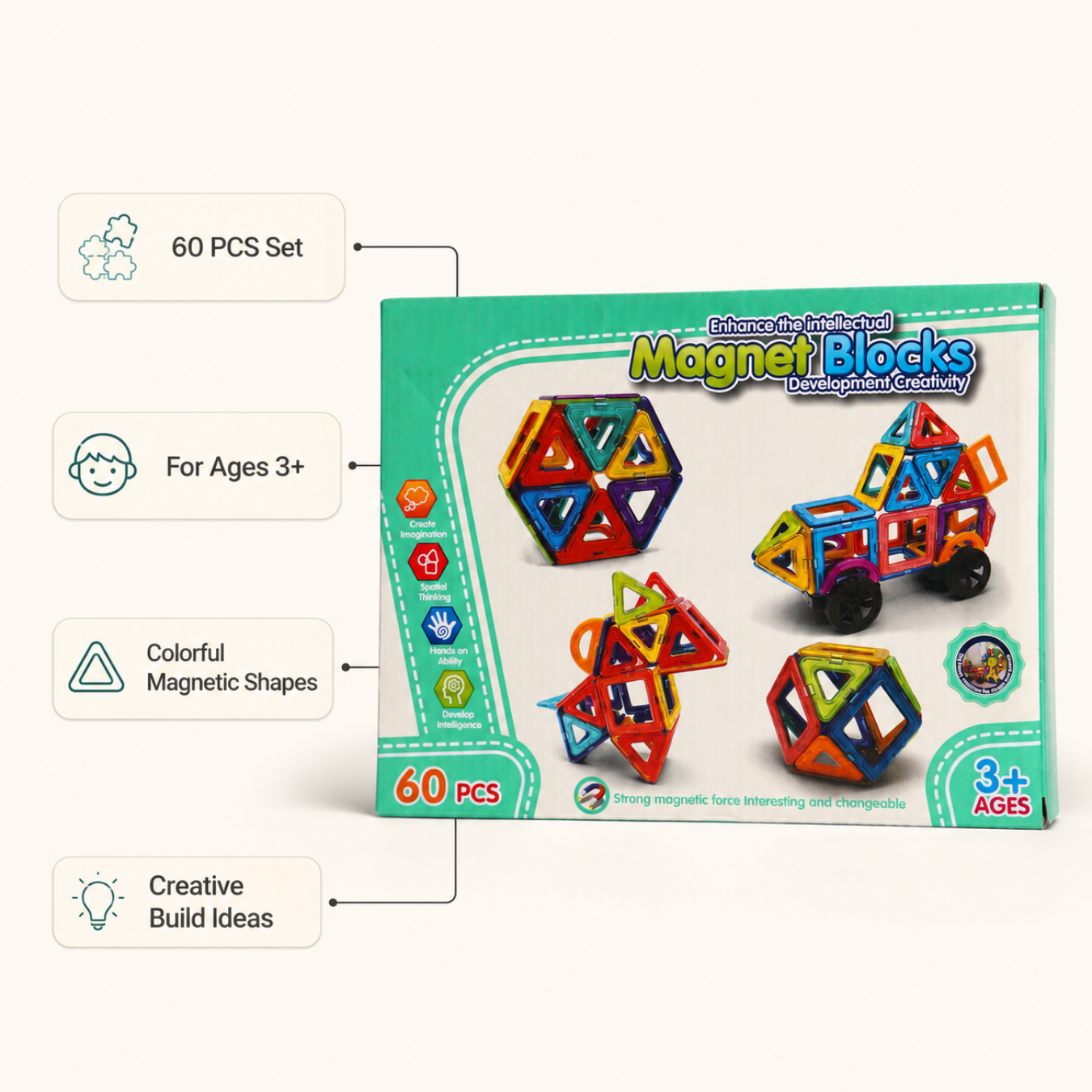Tara Ventures 60 PCS Magnetic Blocks for Kids | Magnetic Tiles Building Blocks Set