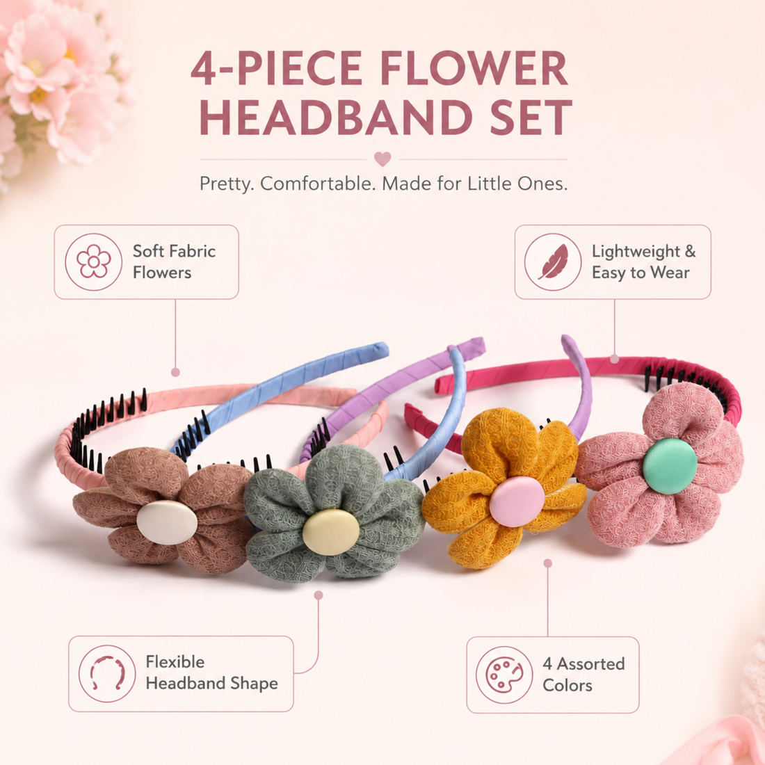 lower Hairband for Girls & Women Random Pack of 4