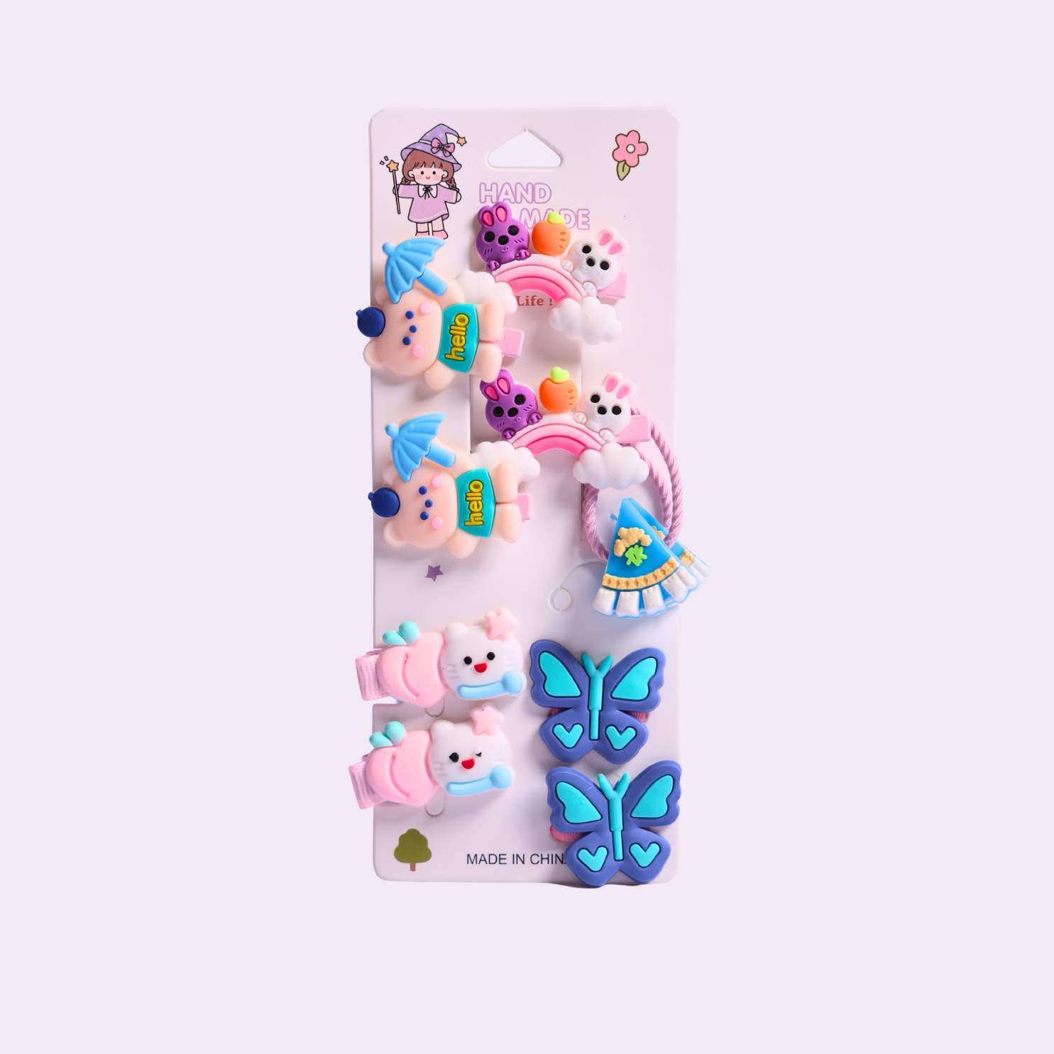 Kids Hair Clips Combo Pack of 6 (Random Design) | Cute Cartoon Hair Clips, Hair Ties & Elastic Bands Set