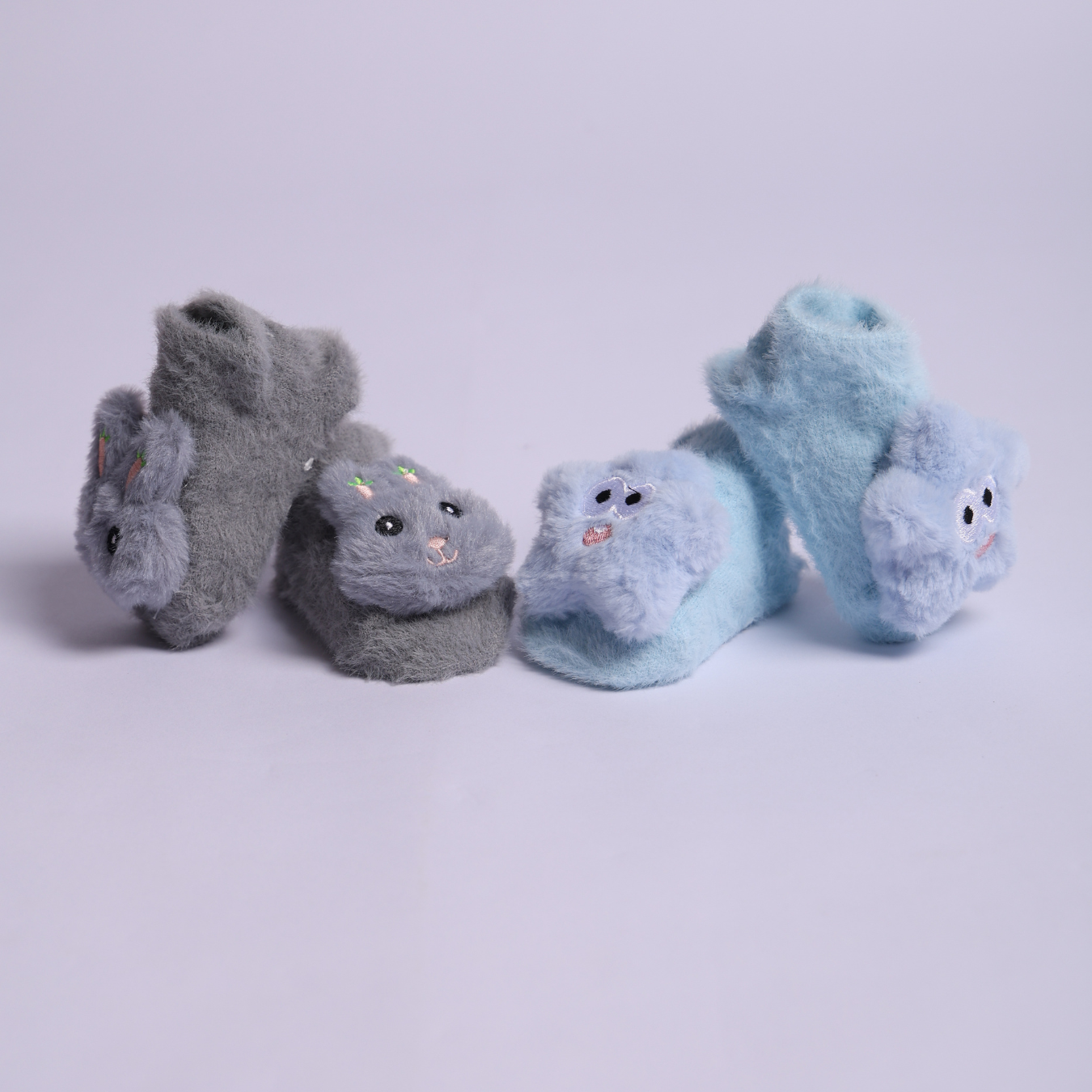 Baby Plush Booties for Newborn Boys & Girls Pack of 2 (Grey & Blue)