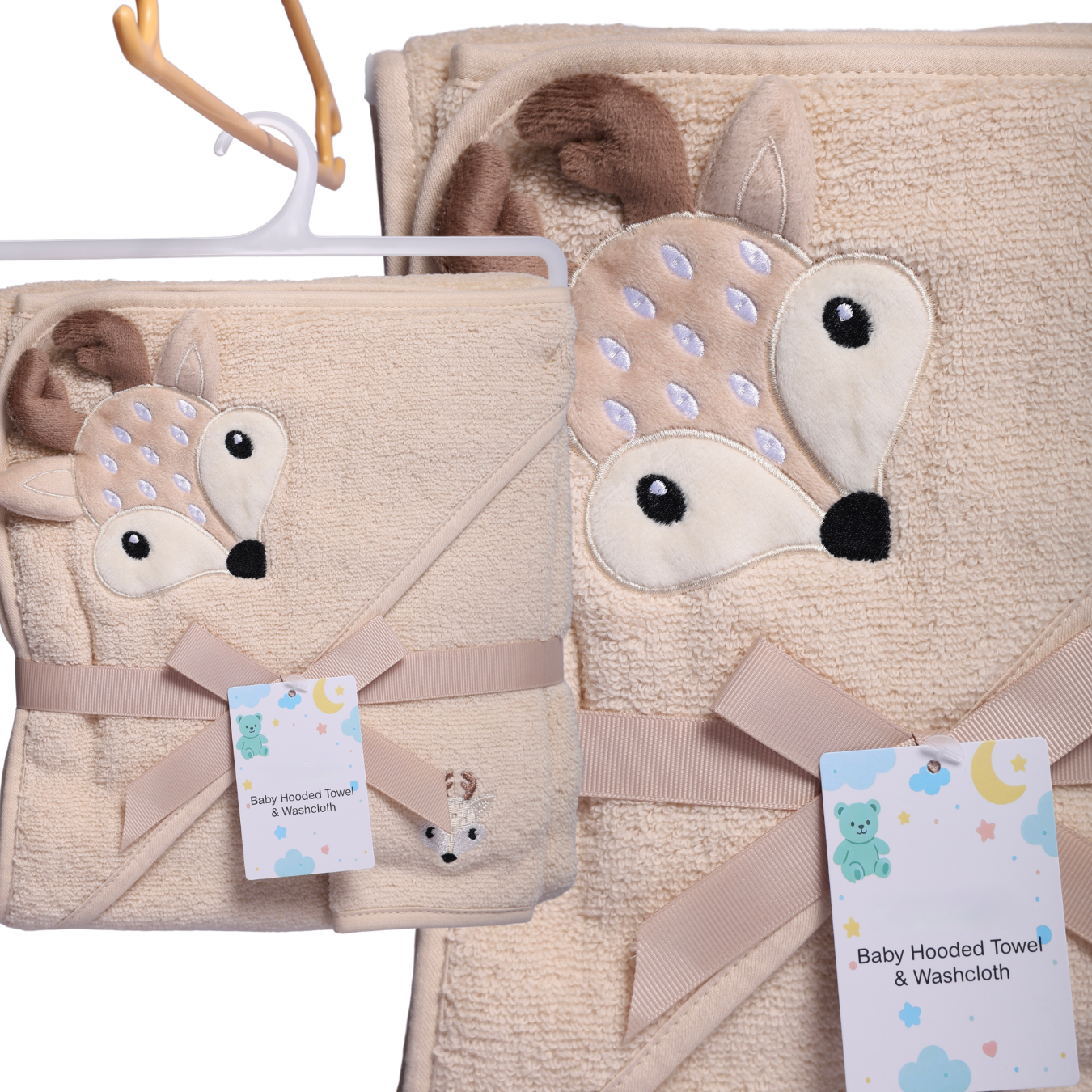 Deer Hooded Baby Towel with Washcloth Ultra Soft Cotton Hooded Bath Towel for Newborn Baby