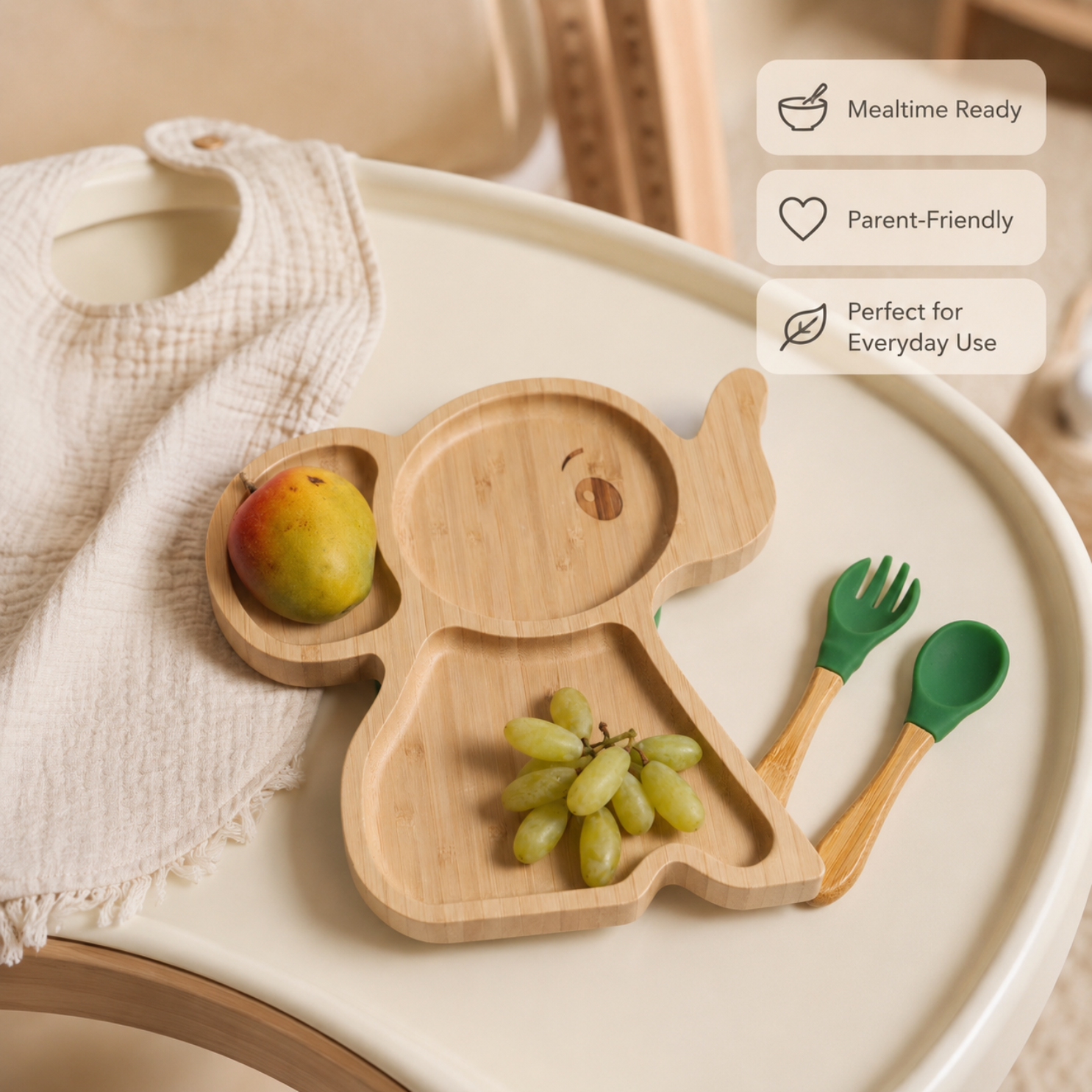 Elephant Bamboo Suction Plate Set for Babies & Toddlers | BPA-Free Silicone Suction Base taraventures