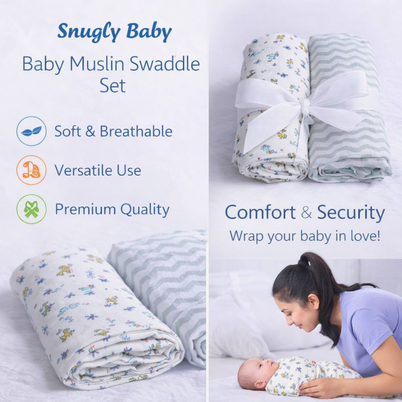 Muslin Double Layer Baby Swaddle Combo Pack of 2