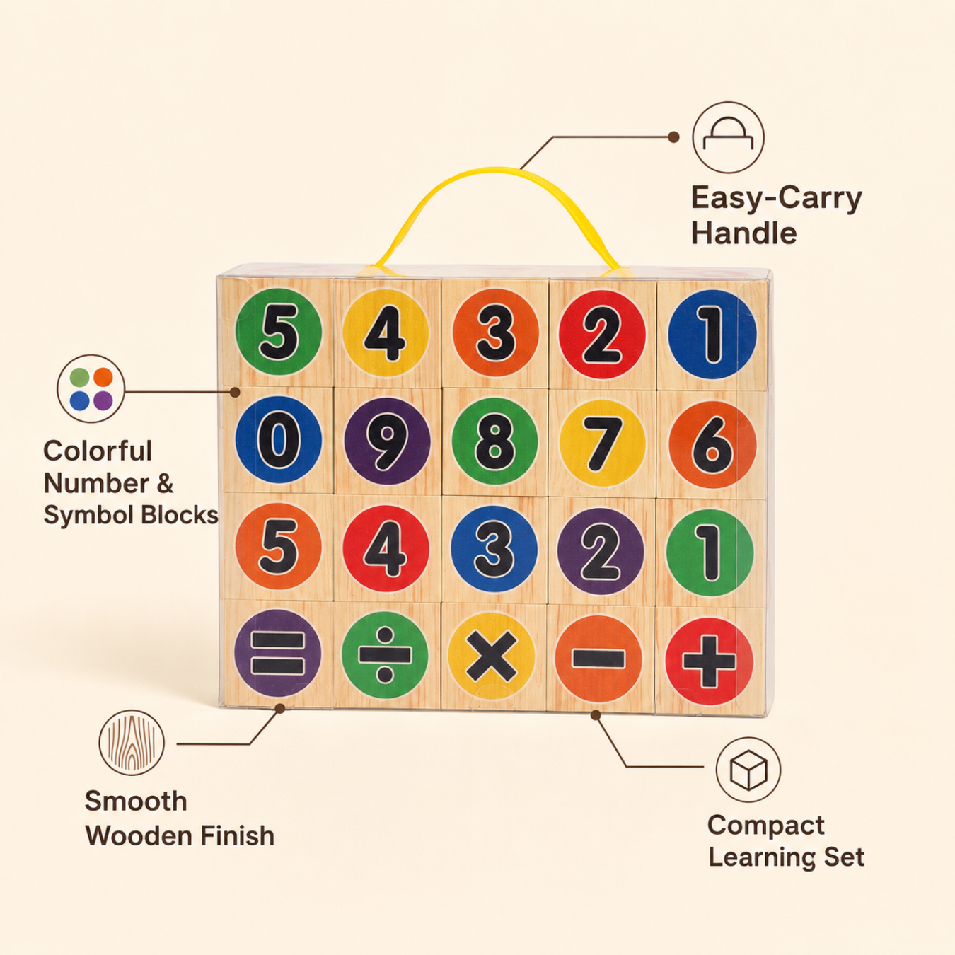Wooden Number & Math Symbol Learning Blocks Set for Kids