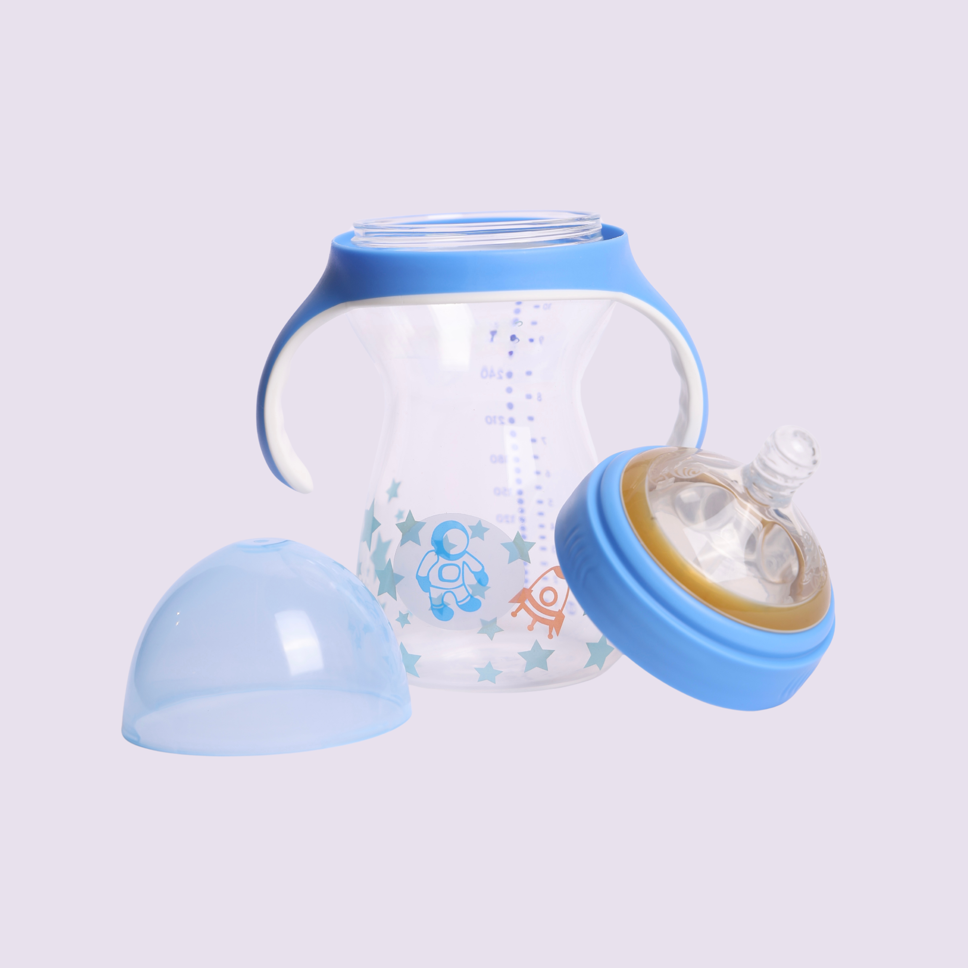 Blue Baby Milk Feeding Bottle with Handles 180ml