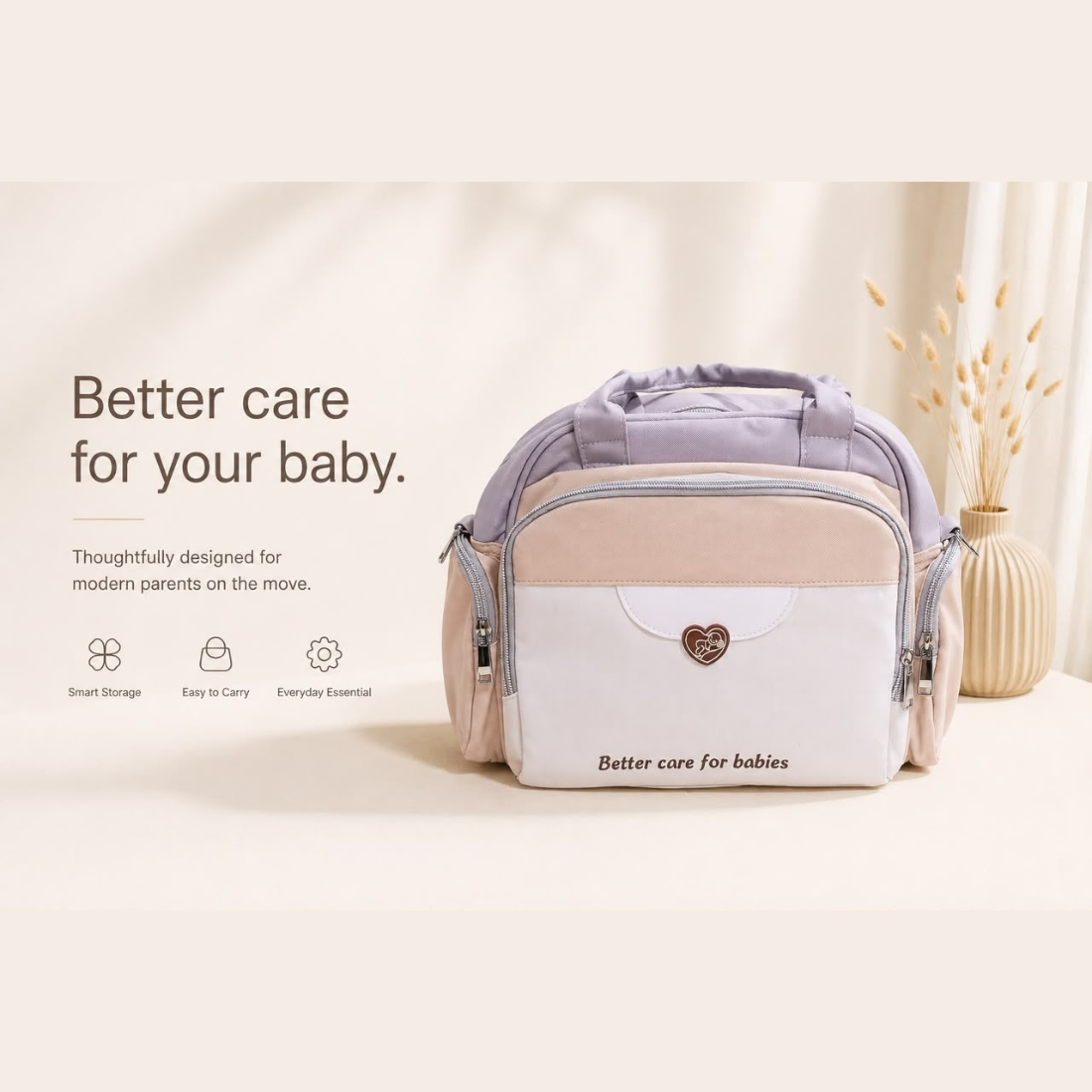 Premium Baby Diaper Tote Bag | Multi-Functional Mommy Bag | Large Capacity | Waterproof Travel Nappy Bag (Mint Green & Grey) (Copy)