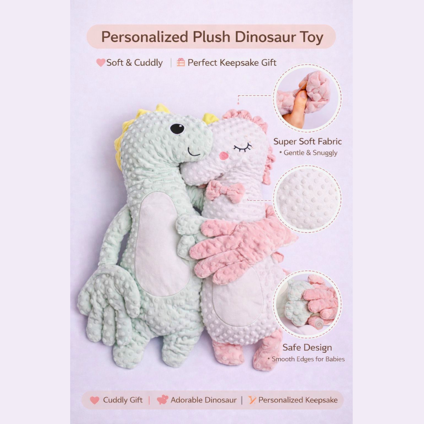 Dinosaur Plush Baby Soother Sleeping Toy with Soft Patting Comfort