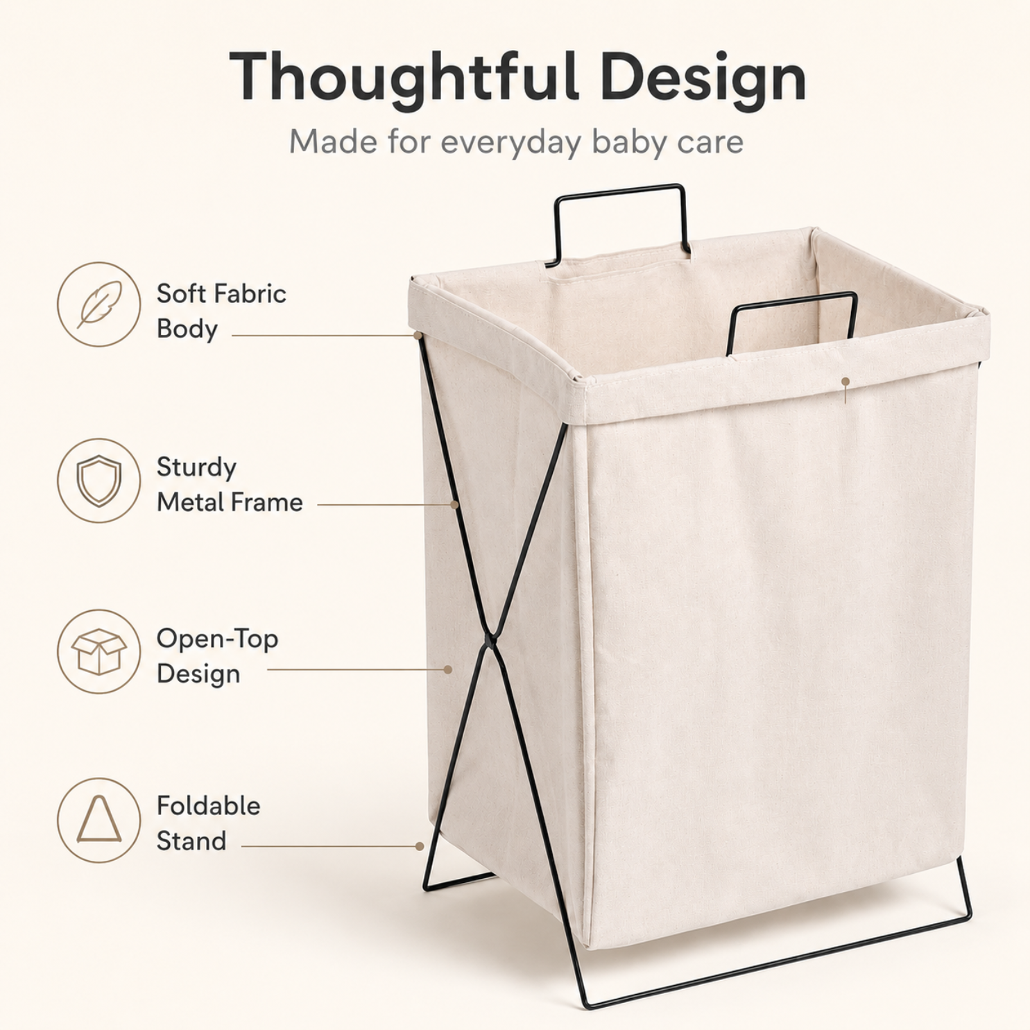 Canvas Laundry Hamper Basket with Metal Frame & Handles taraventures