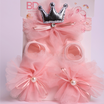 Baby Flower Hairband & Shoes Set (Pink) for Newborn Baby Girls