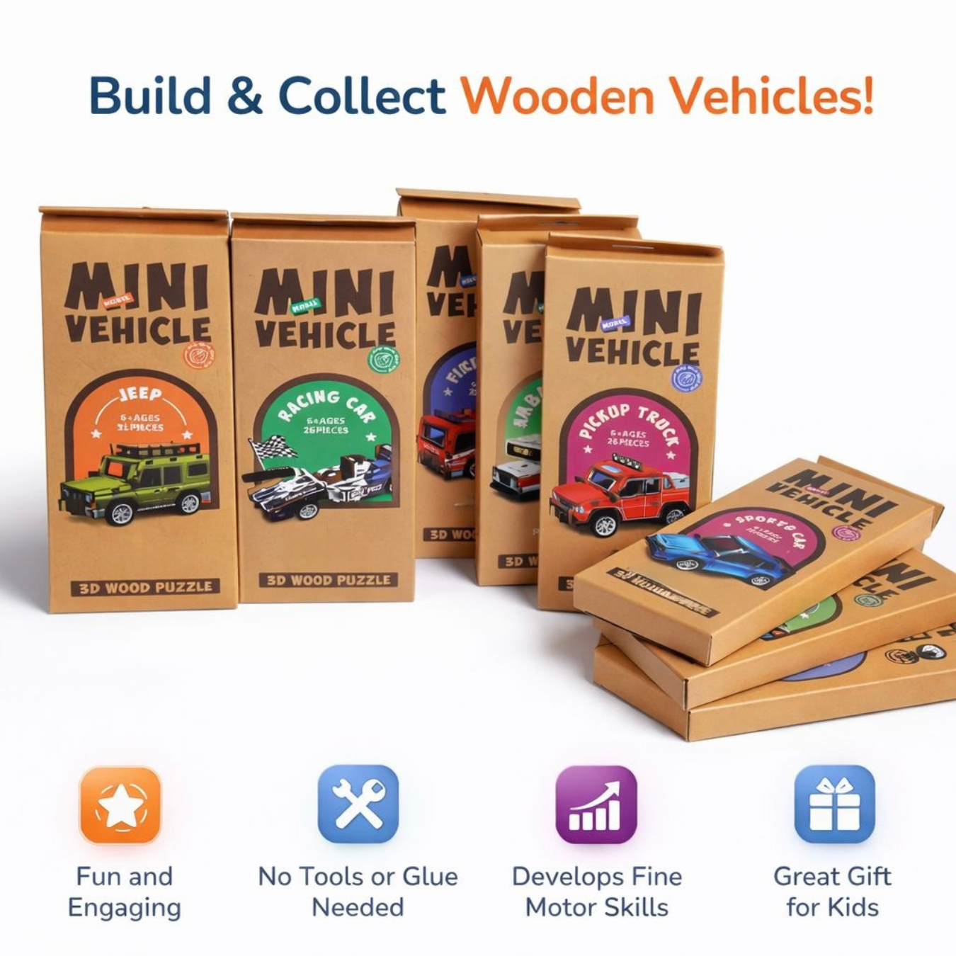 3D DIY Mini Vehicle Wooden Puzzle Pack of 1