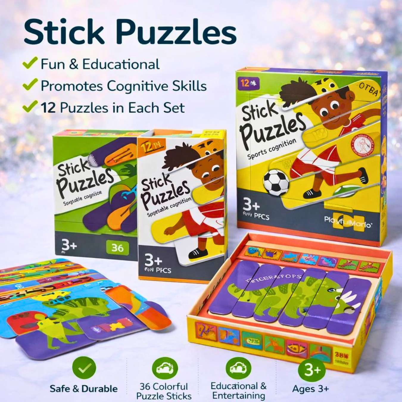 Stick Puzzle 36 PCS Random Pack of 1 Animal & Dinosaur Puzzle Game