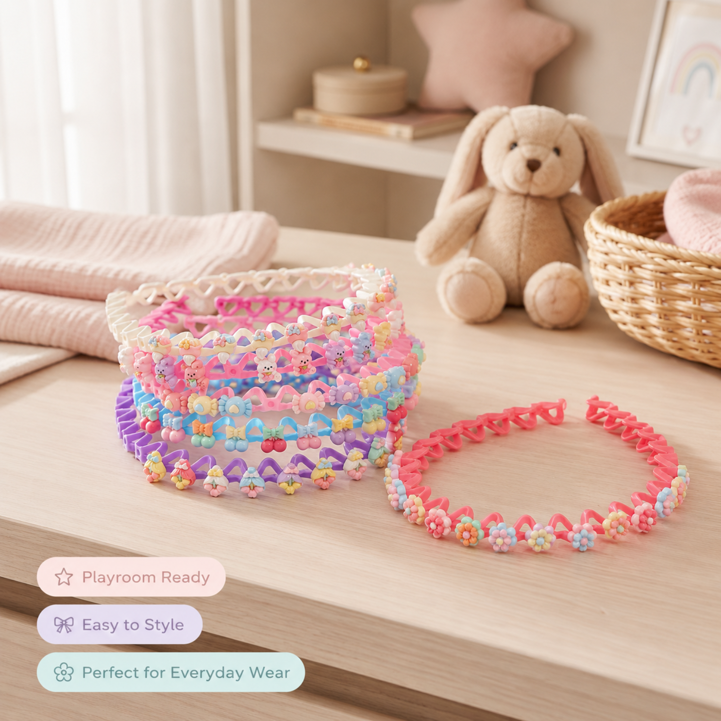 Kids Zig-Zag Floral Headbands Random Pack of 6