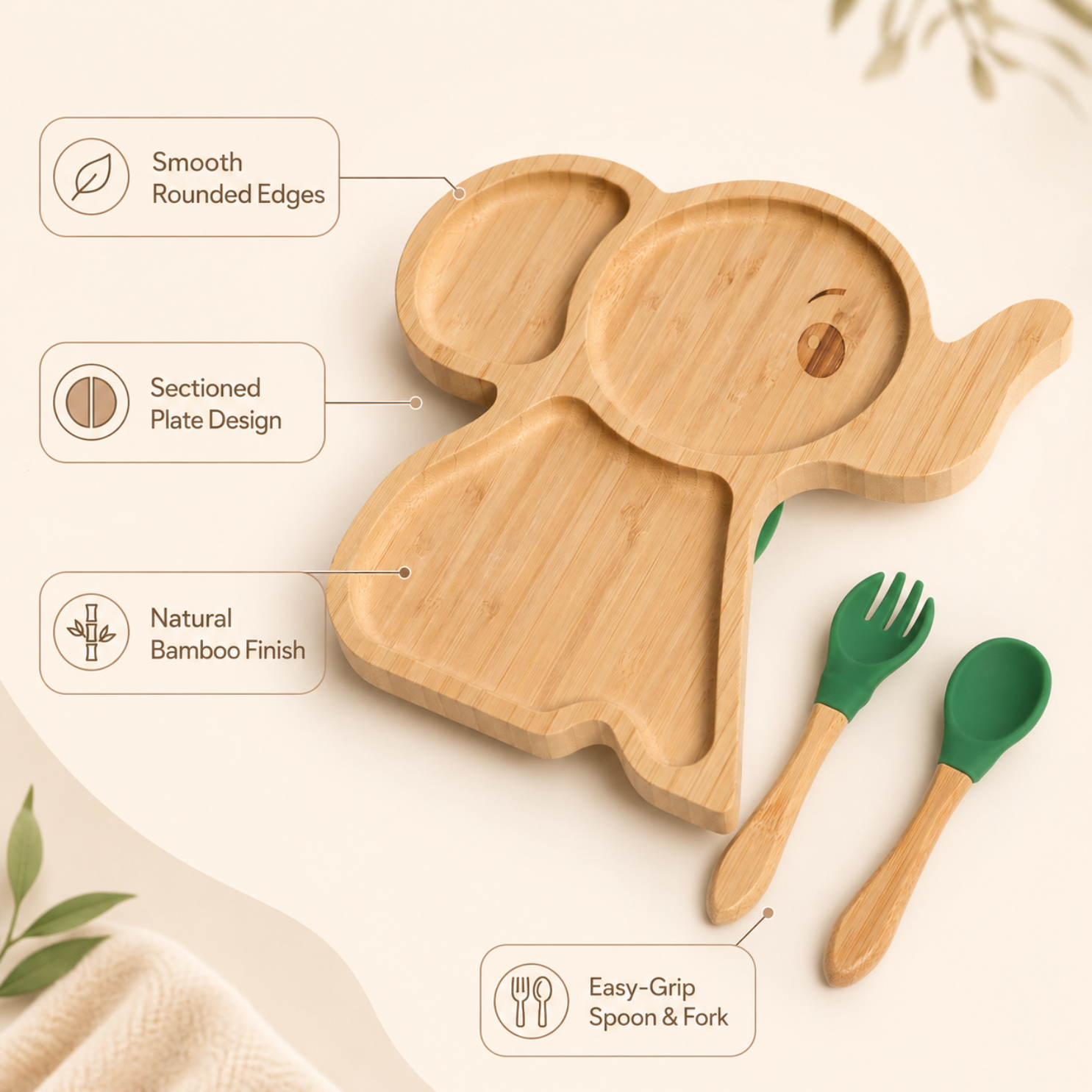 Elephant Bamboo Suction Plate Set for Babies & Toddlers | BPA-Free Silicone Suction Base taraventures