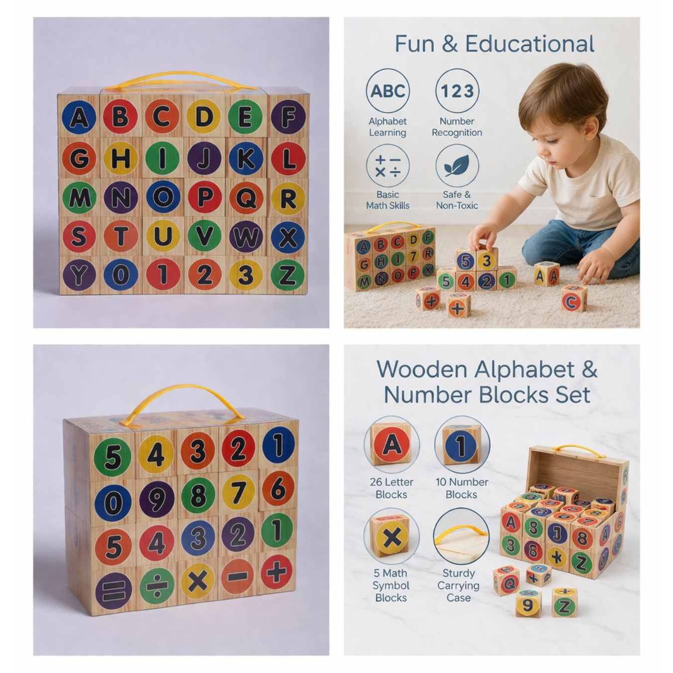 Wooden Alphabet & Number Block Board for Kids
