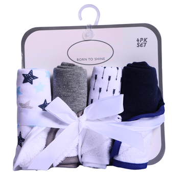 Baby 4 PCS Muslin Cotton Baby Washcloth Set Blue Grey & White