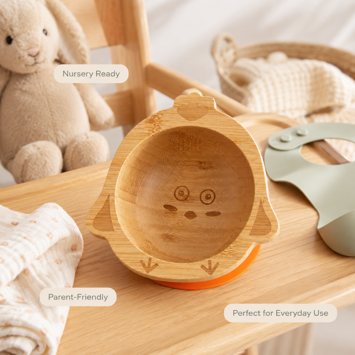 Chick Bamboo Suction Bowl for Babies & Toddlers | BPA-Free | Eco-Friendly Baby Food Bowl