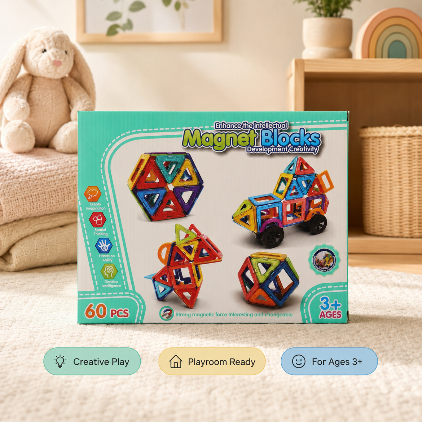 Tara Ventures 60 PCS Magnetic Blocks for Kids | Magnetic Tiles Building Blocks Set