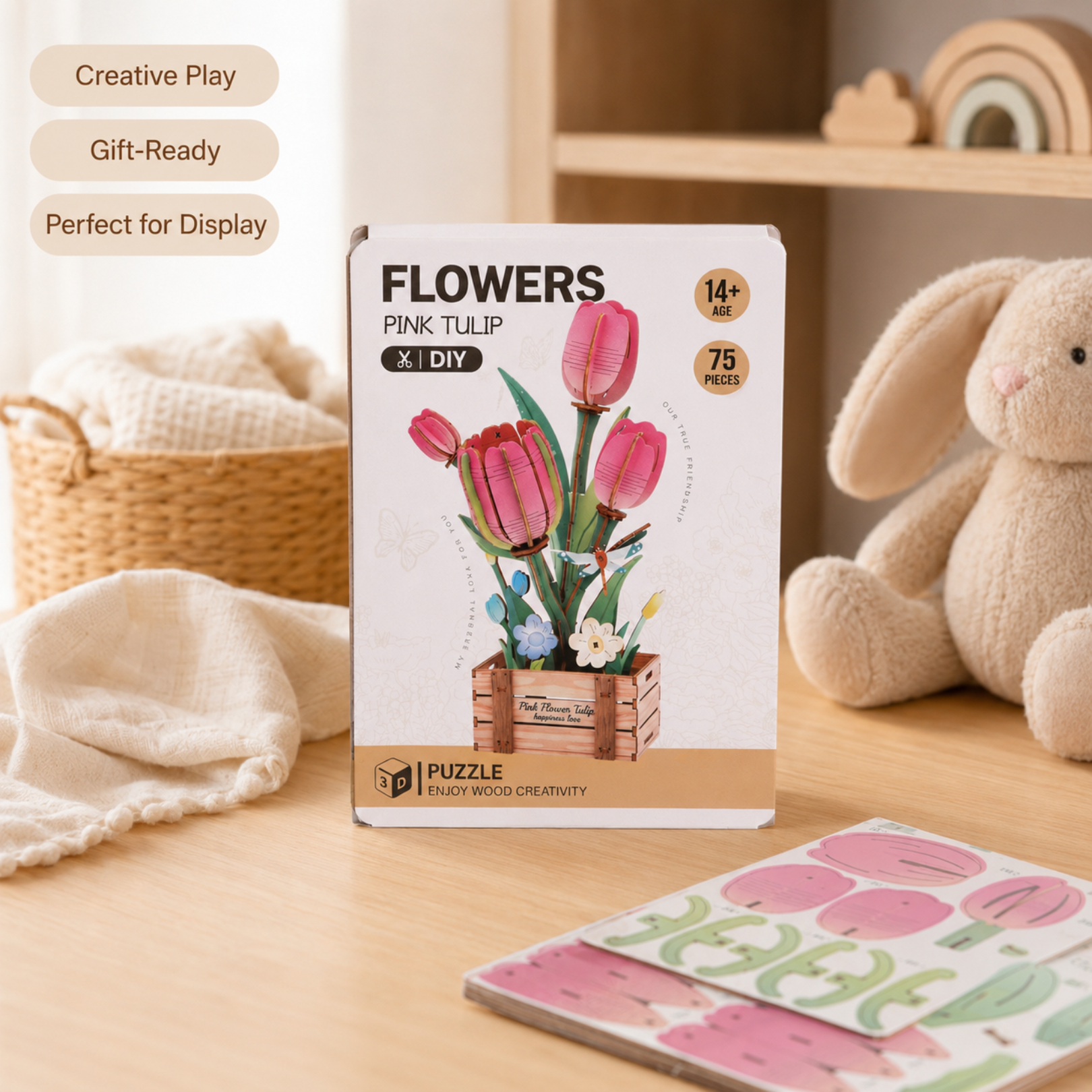 3D Flower Puzzle DIY Wooden Model Kit – Pack of 1 Random Flower Design