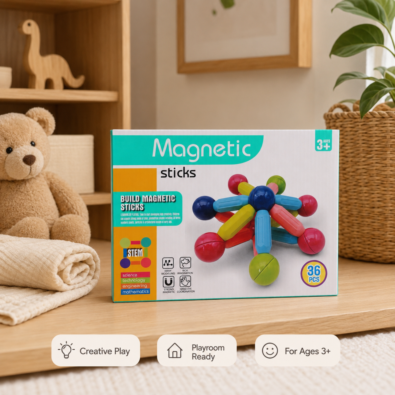 Magnetic Building Sticks & Balls 36 PCS for Kids | STEM Educational Magnetic Construction Toy Set