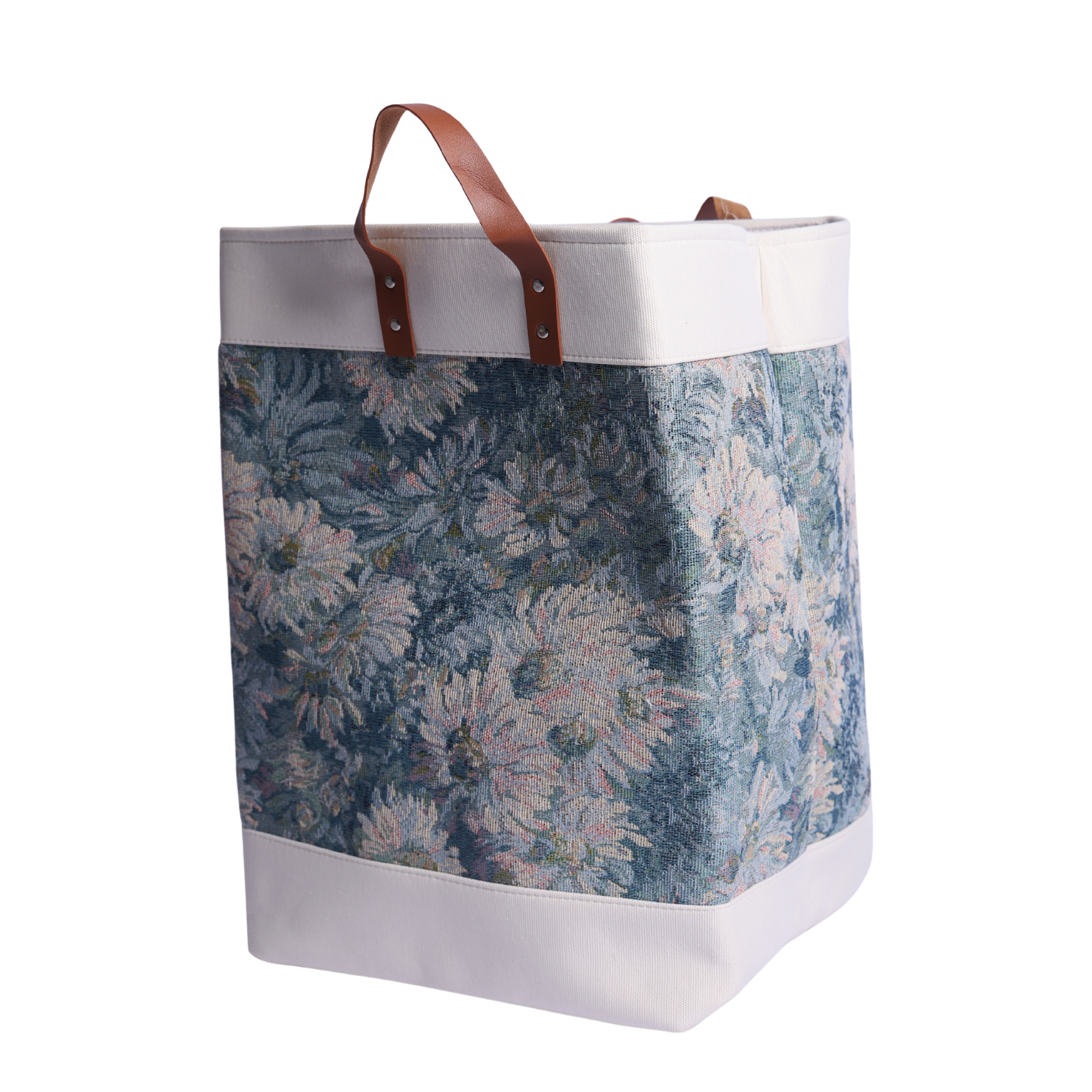 Floral Canvas Laundry Basket with Premium Leather Handles